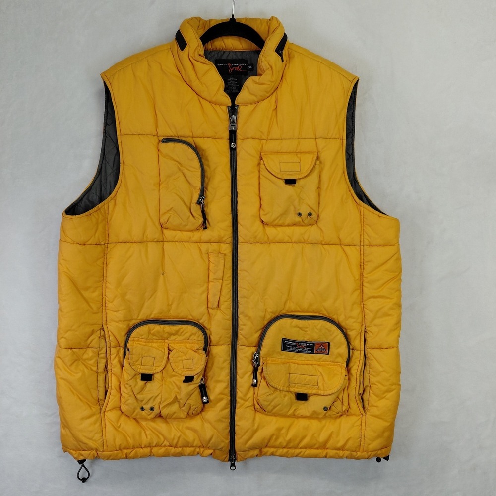Triple Five Soul NYC Vintage Y2K Yellow Puffer Utility Vest Mens XL Ripstop Soul